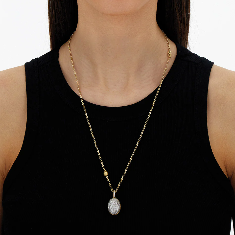 Nanis Muse Boule Diamond Pave Pendant in Gold Necklace