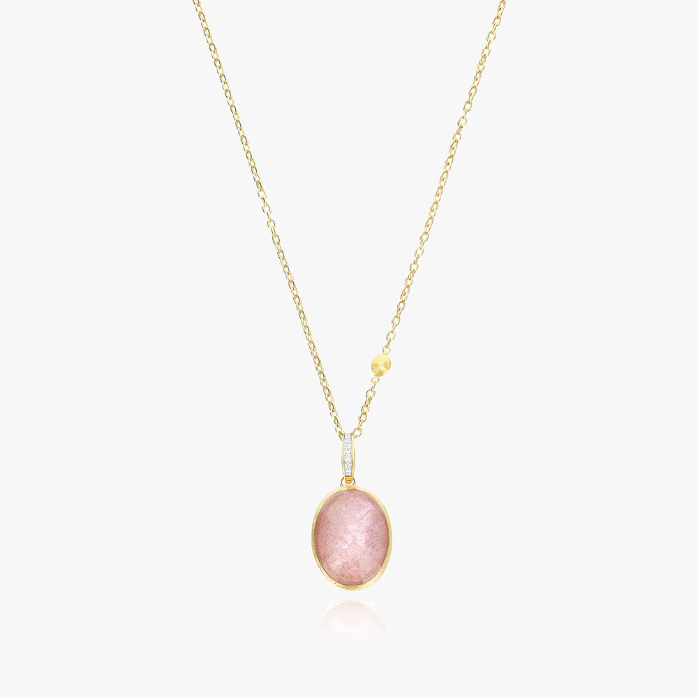 Nanis Strawberry Quartz & Diamond Boule Pendant – Muse Collection (Large) on chain
