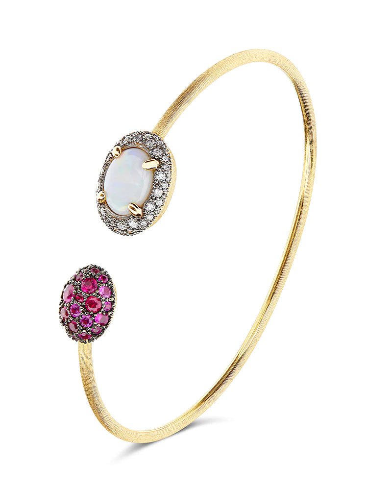 Nanis Reverse Gold, Pink Sapphires, Rubies, White Australian Opal and Diamonds Bracelet - Orsini Jewellers