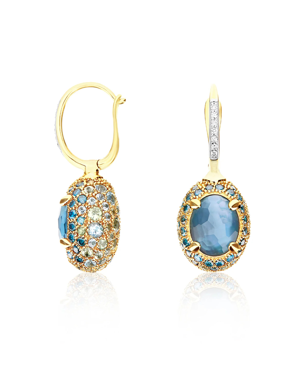 Nanis Reverse Gold, Blue Diamonds, Swiss Blue Topaz, Green Sapphires and London Blue Topaz  Double Face Ball Drop Earrings (Medium) - Orsini Jewellers