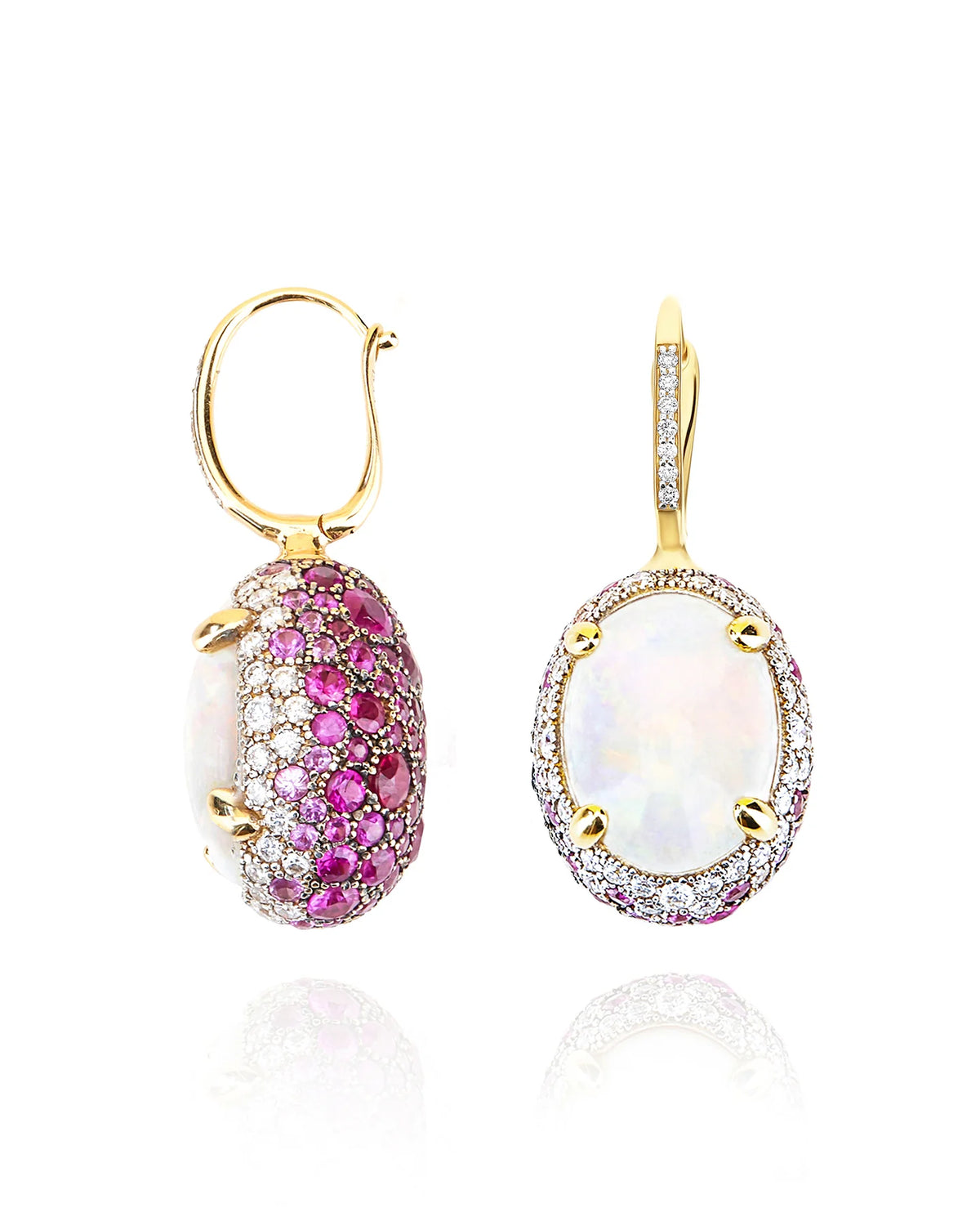 Nanis Reverse Gold, Pink Sapphires, Rubies, White Australian Opal and Diamonds Double Face Ball Drop Earrings (Large) - Orsini Jewellers