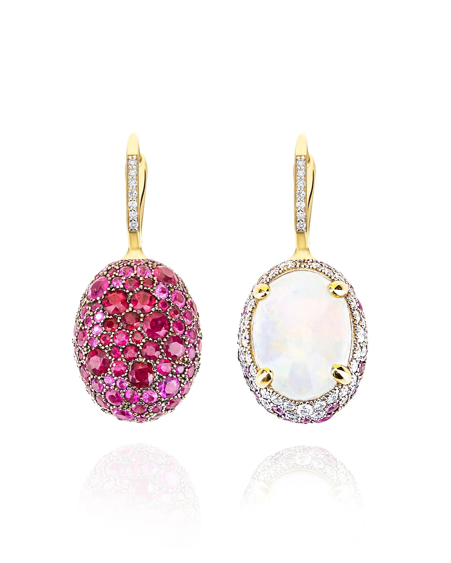 Nanis Reverse Gold, Pink Sapphires, Rubies, White Australian Opal and Diamonds Double Face Ball Drop Earrings (Large) - Orsini Jewellers