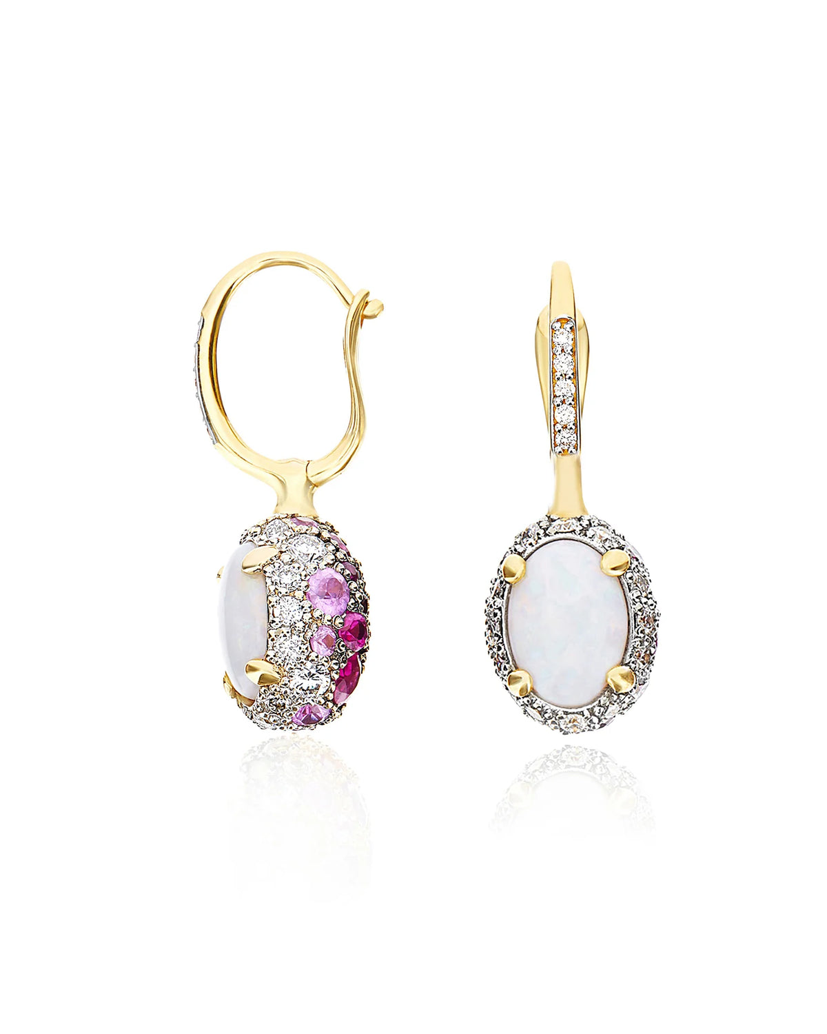 Nanis Reverse Gold, Pink Sapphires, Rubies, White Australian Opal and Diamonds Double Face Ball Drop Earrings (Small) - Orsini Jewellers