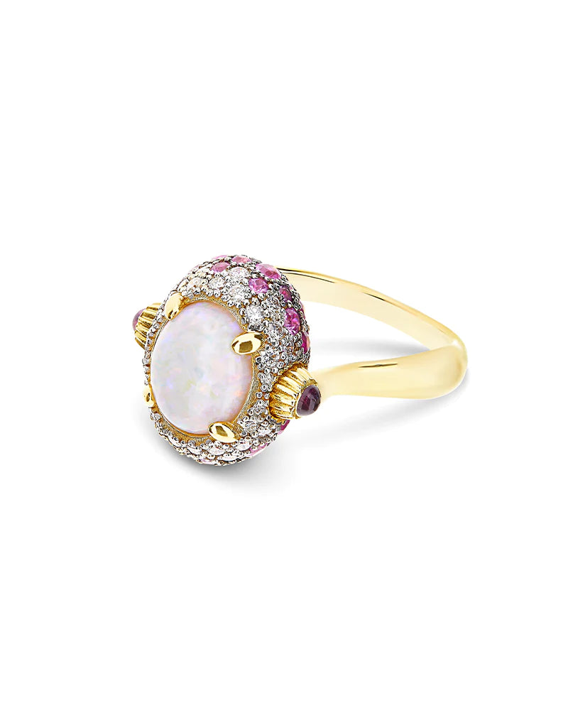 Nanis Reverse Gold, Pink Sapphires, Rubies, White Australian Opal and Diamonds Double Face Ring (Medium) - Orsini Jewellers