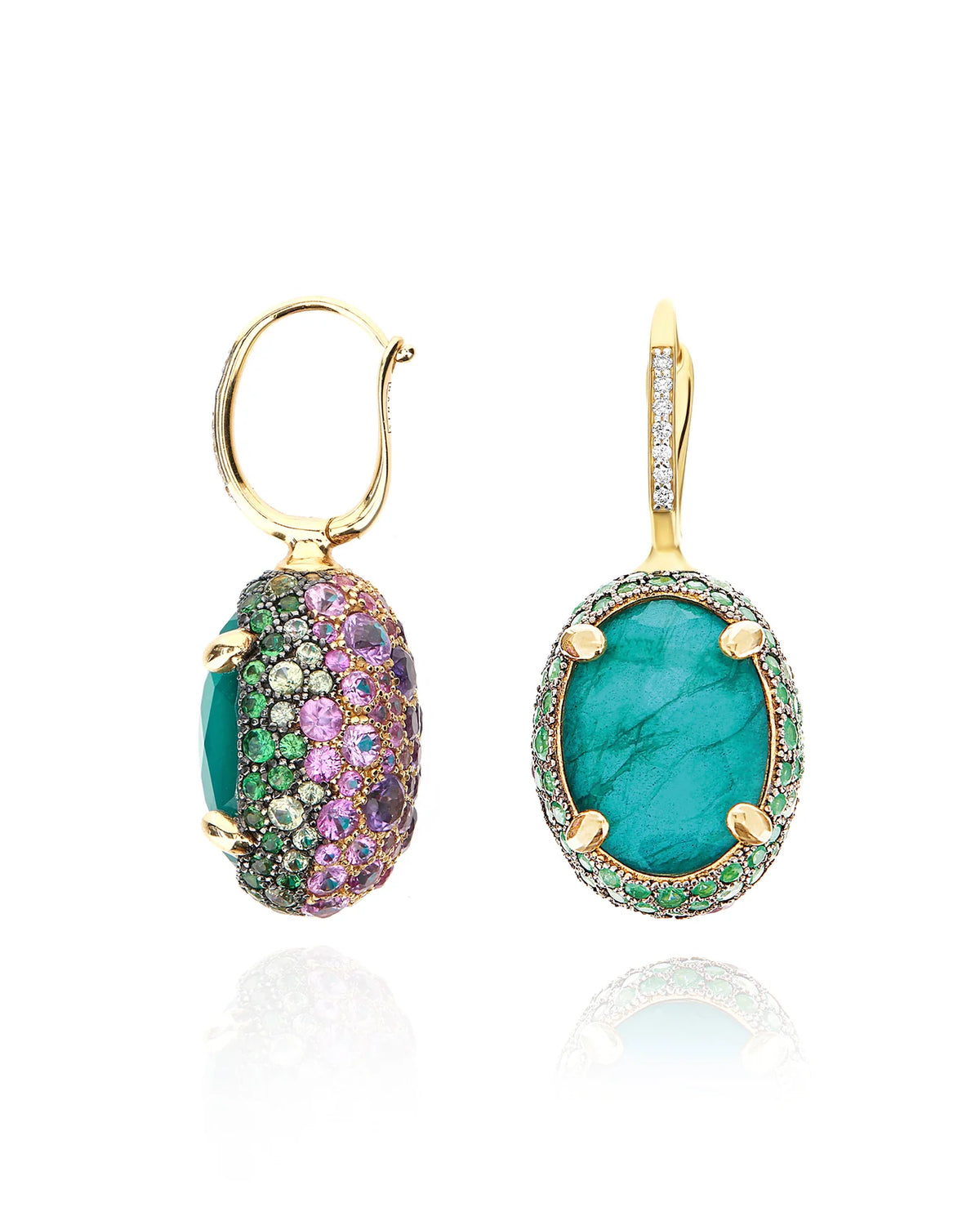 Nanis Reverse Gold, Sapphire, Tsavorite, Amethyst, Green Labradorite and Rock Crystal Double Face Earrings (Large) - Orsini Jewellers