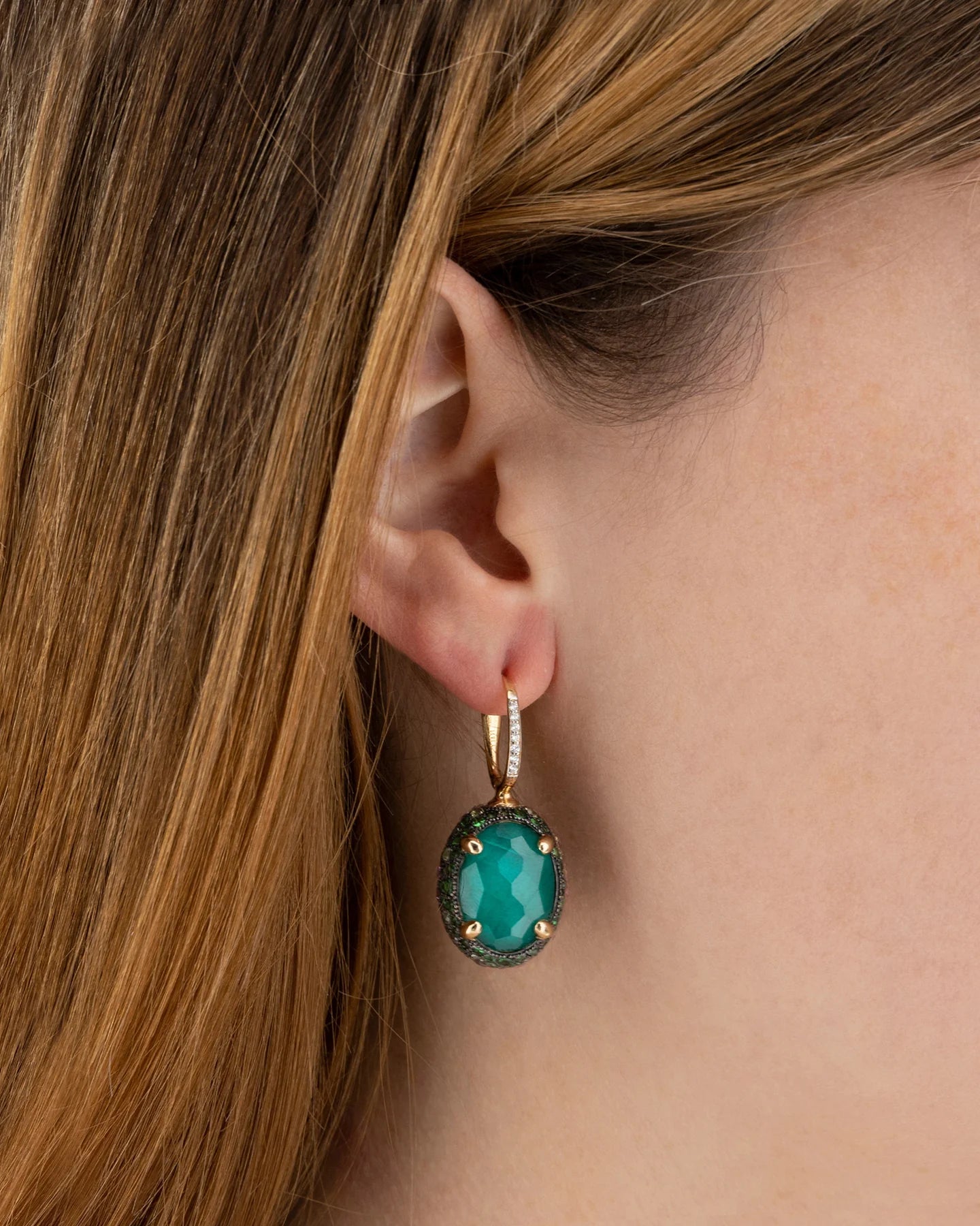 Nanis Reverse Gold, Sapphire, Tsavorite, Amethyst, Green Labradorite and Rock Crystal Double Face Earrings (Large) - Orsini Jewellers