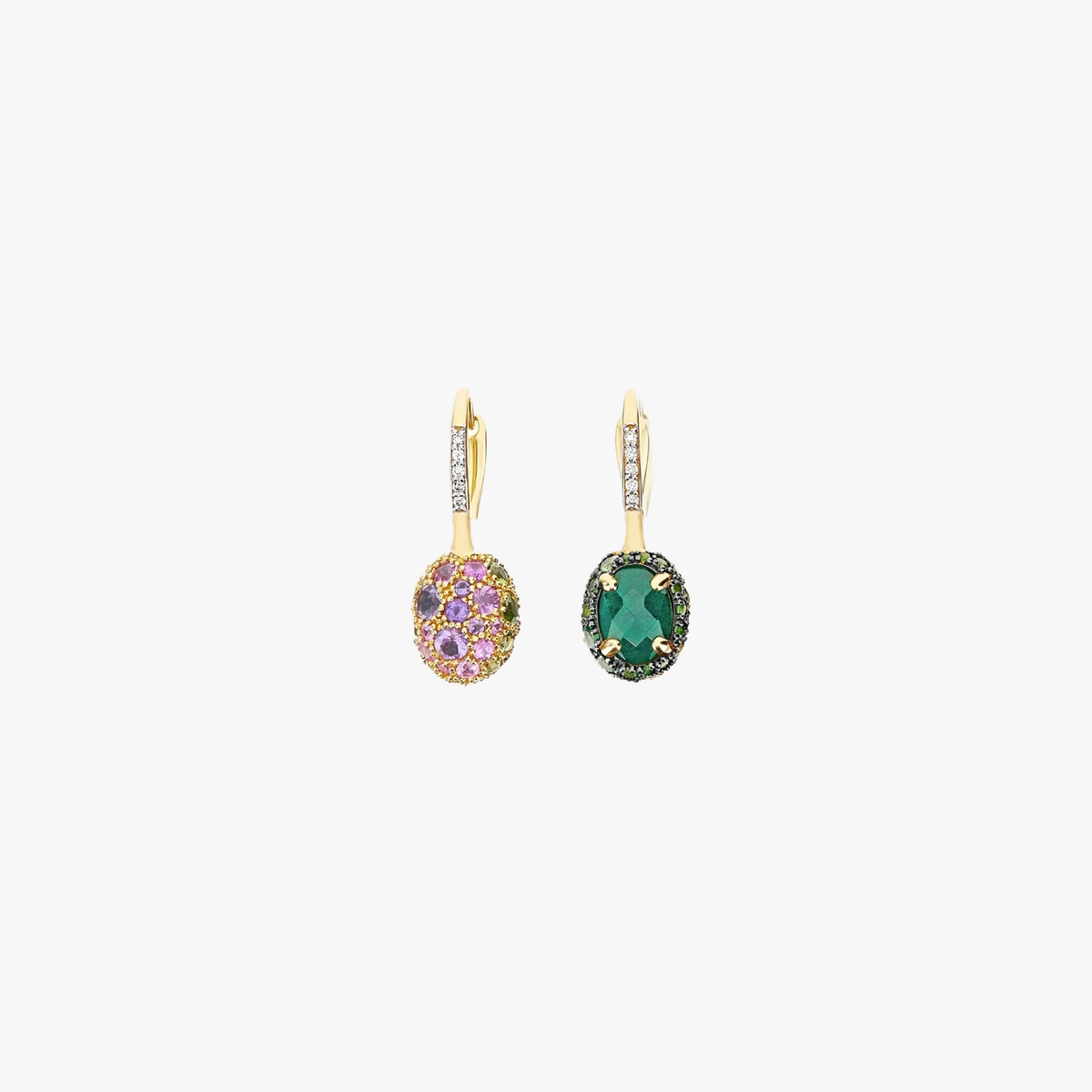 Nanis Reverse Gold, Sapphire, Tsavorite, Amethyst, Green Labradorite and Rock Crystal Double Face Earrings - Small