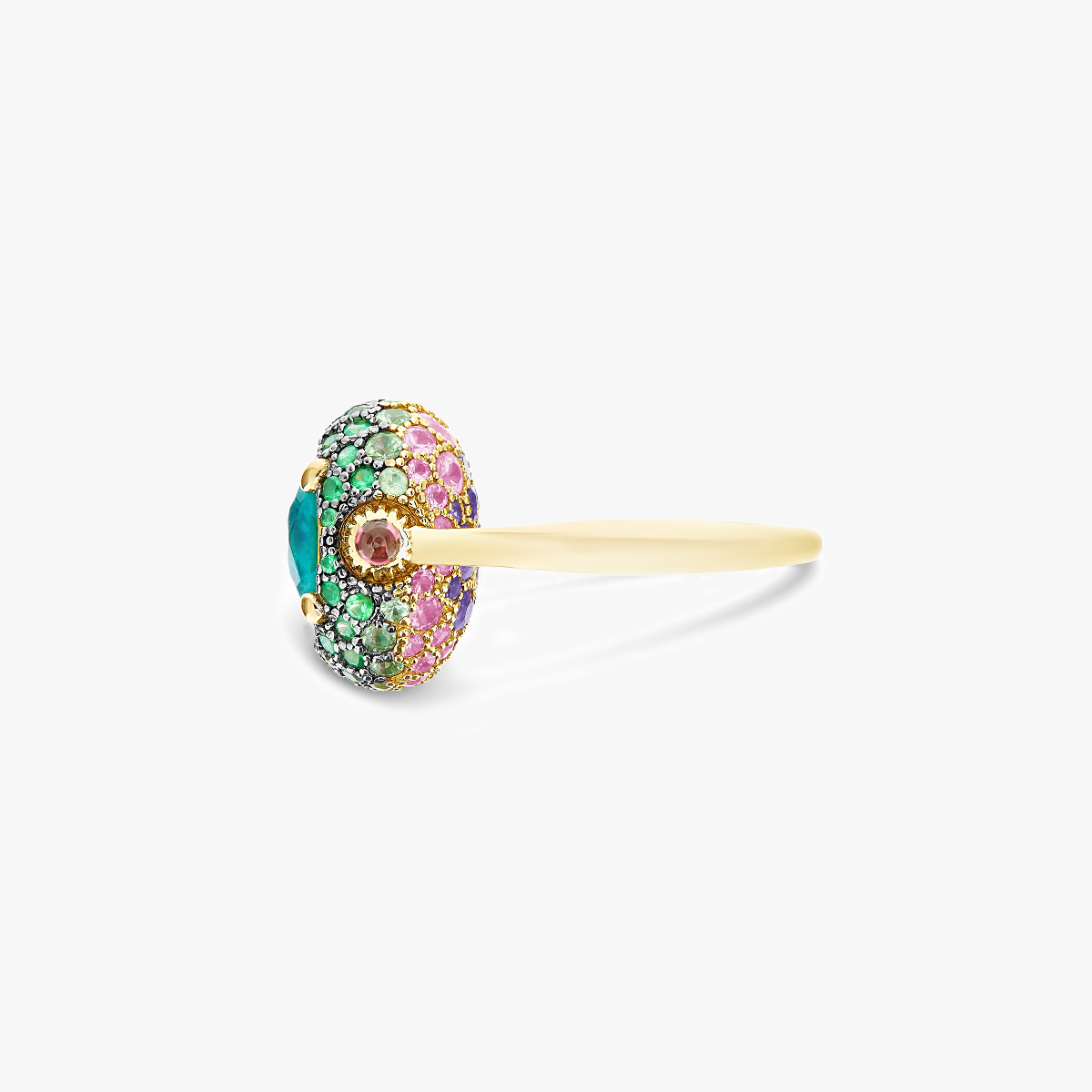 Nanis Reverse Green Labradorite and Gemstone Ring - Medium in 18k gold