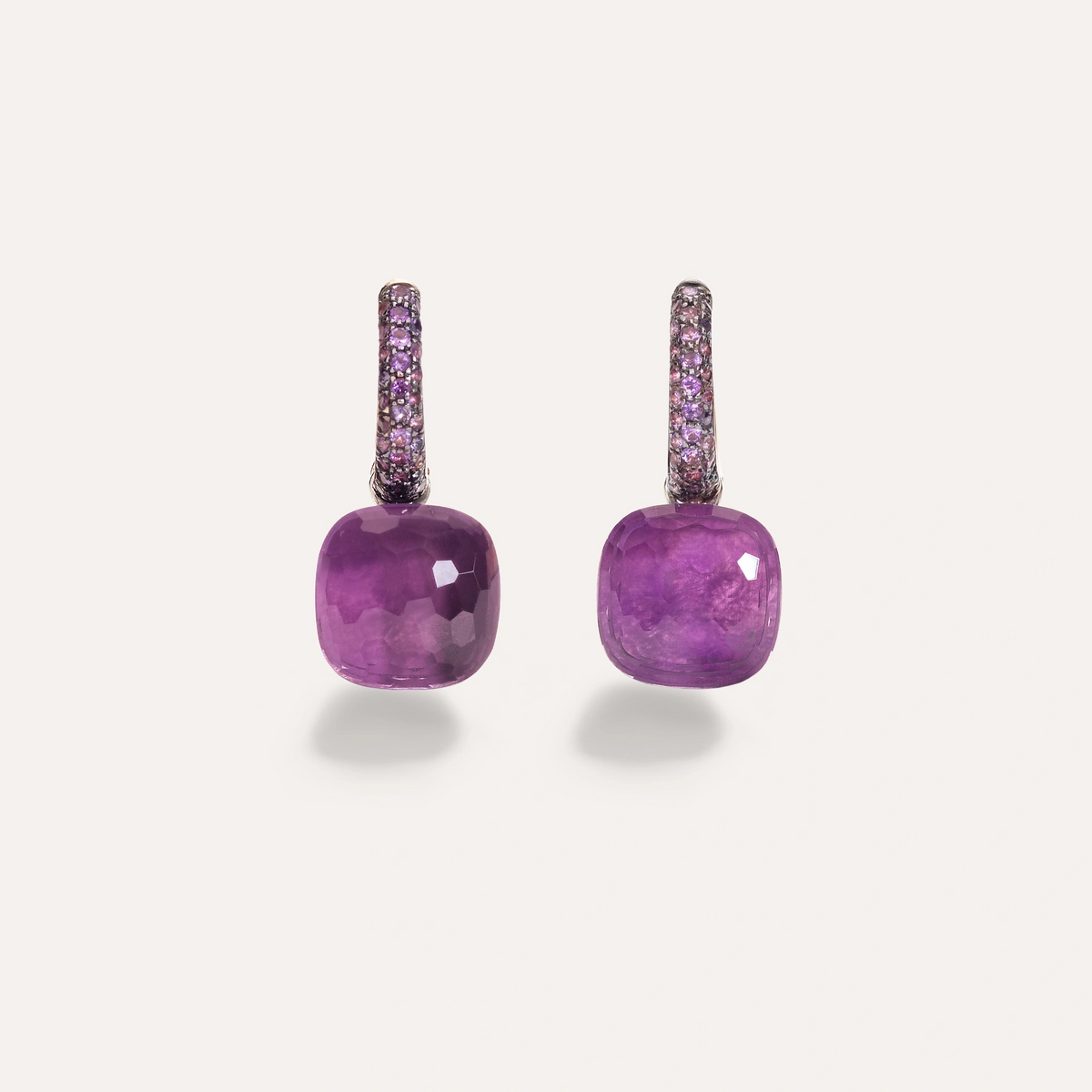 Nudo Drop Earrings in 18k Rose and White gold with jade and amethyst