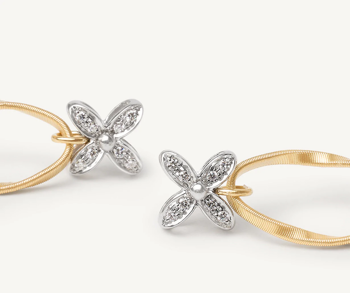 Marco Bicego Marrakech Onde 18k Gold Drop Earrings with Flower Detailing - Orsini Jewellers