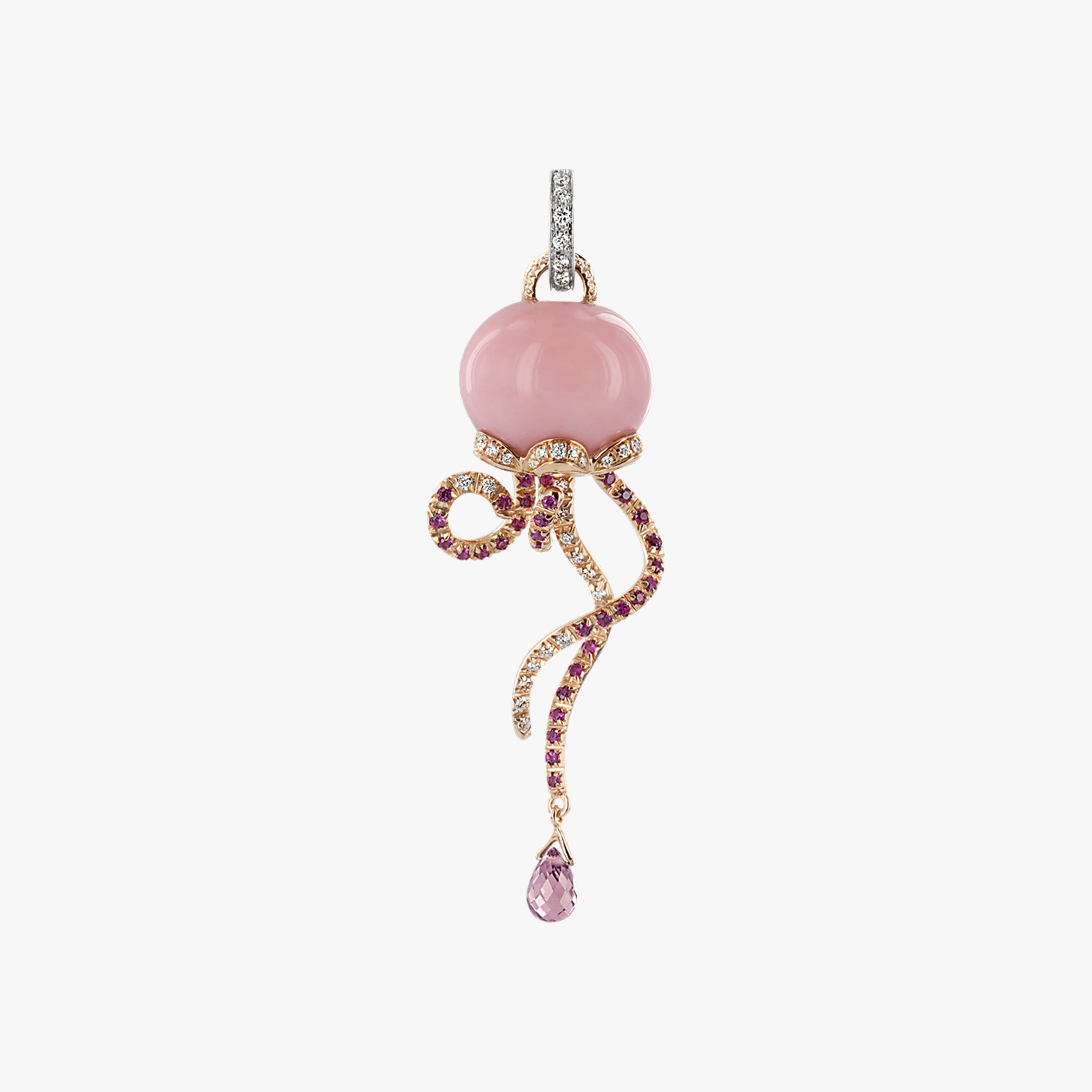 Chantecler Campanella Jellyfish Charm in 18kt Pink and White Gold with Diamonds, Pink Sapphires and Pink Opal