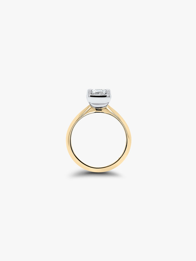 Orsini Fine Jewellery Solitaire Emerald Diamond Ring Gallery Rail and Claws Design 18k Yellow Gold