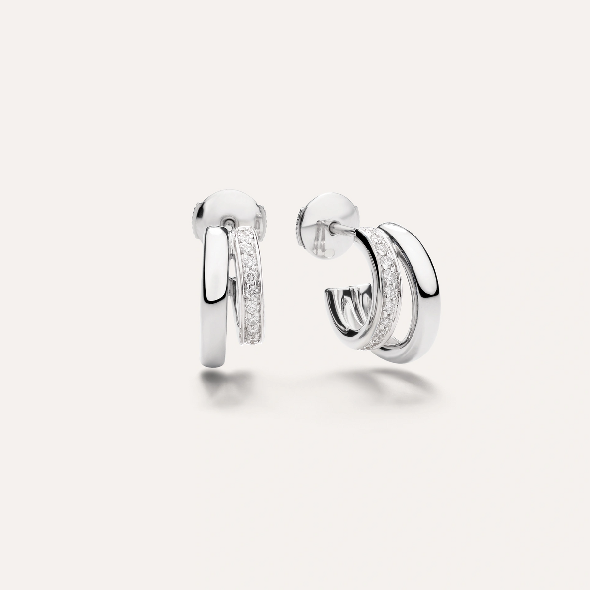 Pomellato Together Double Loop Earrings in 18k White Gold with White Diamonds - Orsini Jewellers