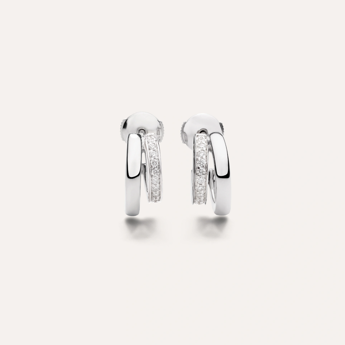Pomellato Together Double Loop Earrings in 18k White Gold with White Diamonds - Orsini Jewellers