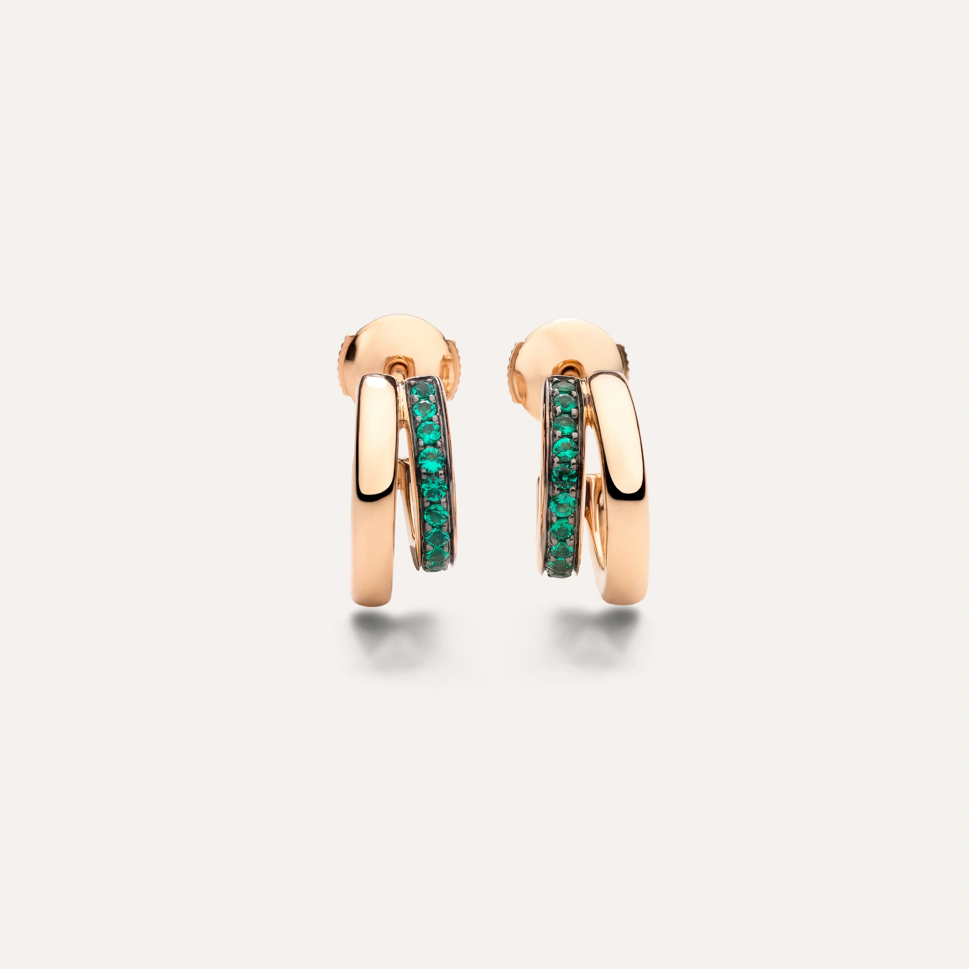 Pomellato Together Double Loop Earrings in 18k Rose Gold with Emeralds - Orsini Jewellers