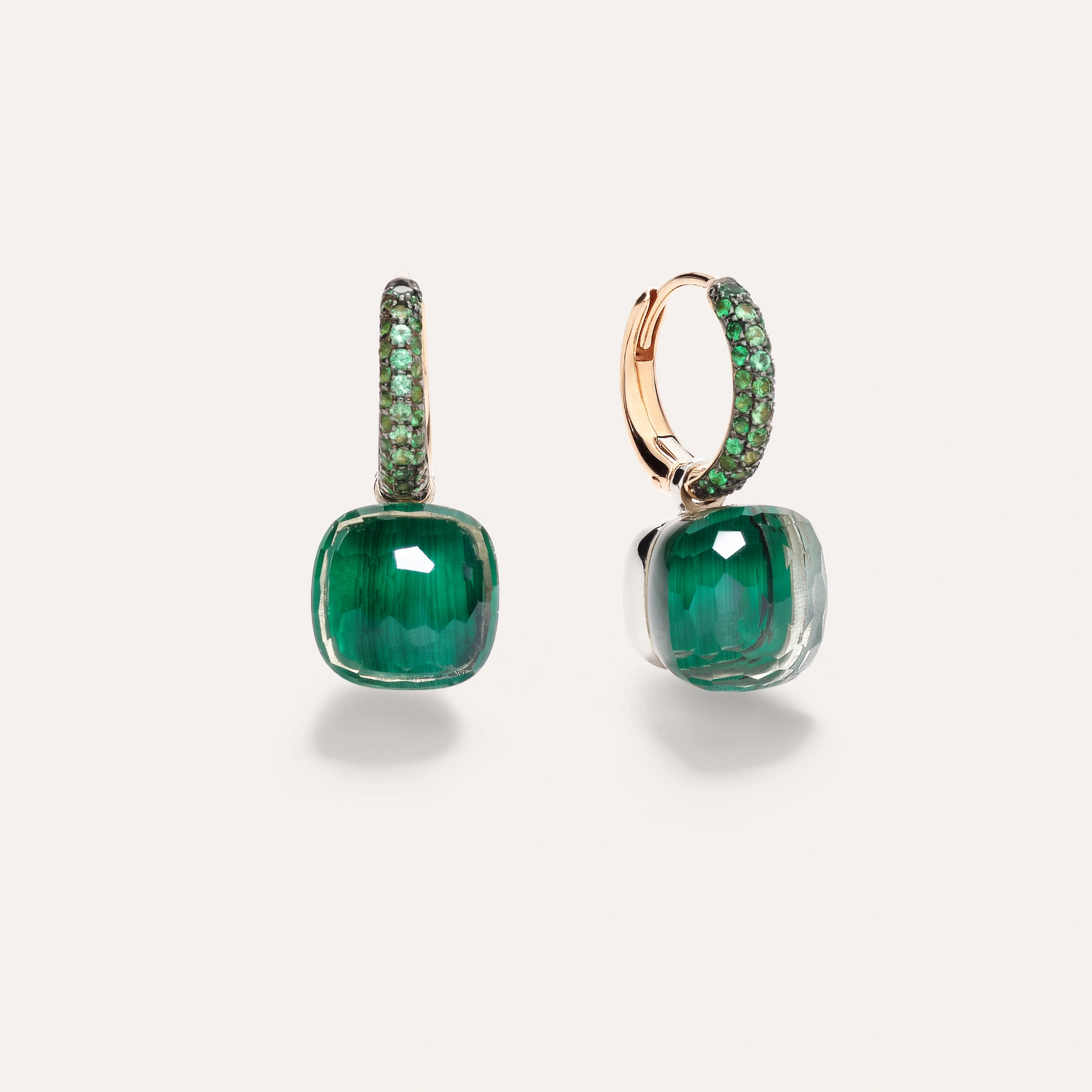 Pomellato Nudo Earrings 18k Gold with Prasiolite and Malachite with Tsavorites - Orsini Jewellers