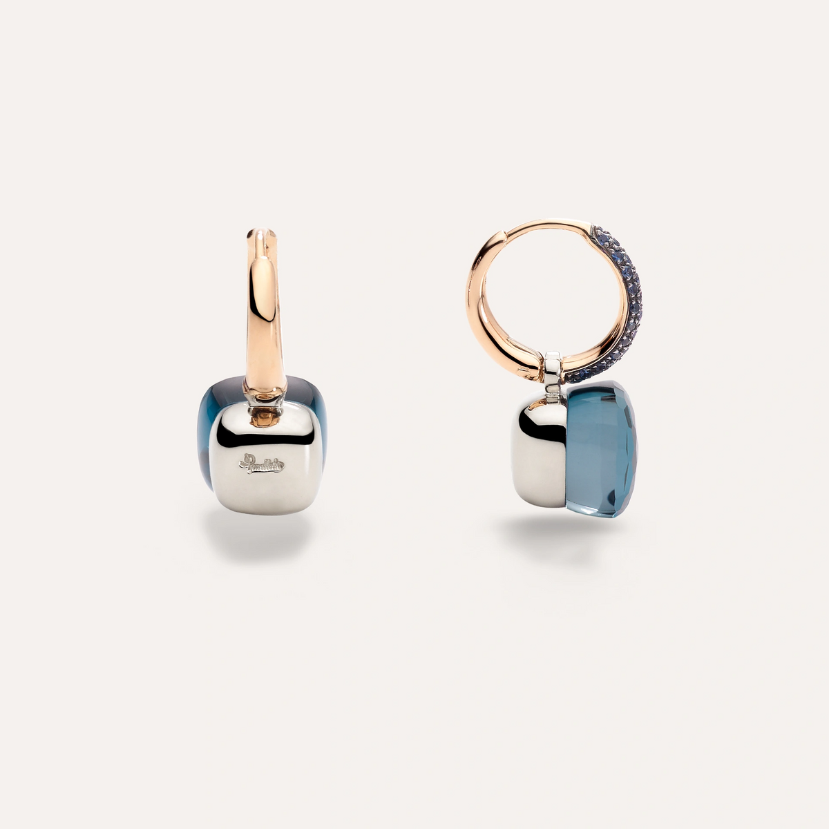 Back and Side on Pomellato_earrings-nudo-classic-rose-gold-18kt-white-gold-18kt-blue-london-topaz-lapis-lazuli-blue-sapphire