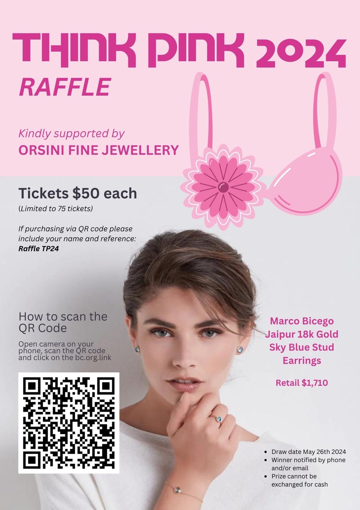 MAKE A DONATION | THINK PINK Raffle tickets, 2024 - Orsini Jewellers