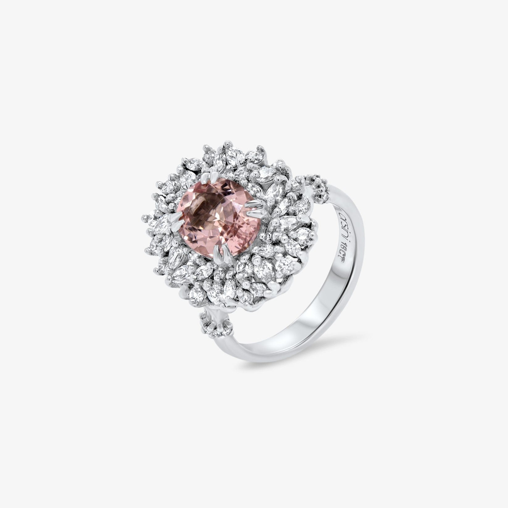 Pink Morganite and Diamond Ring in 18k White Gold Orsini Bespoke Jewellery