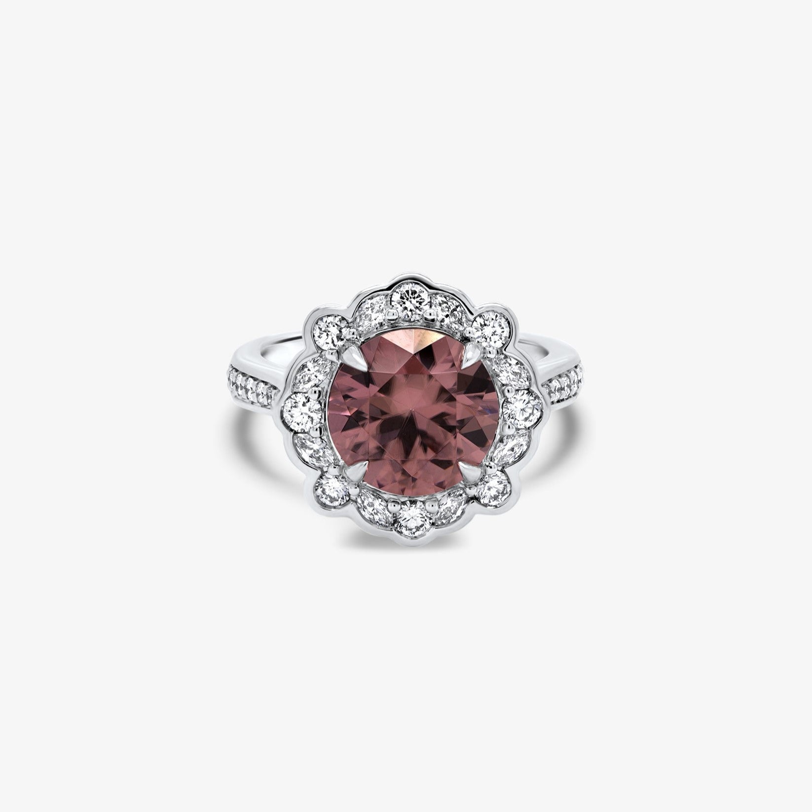 Pink Zircon and Diamond Ring in 18k White Gold Orsini Jewellery