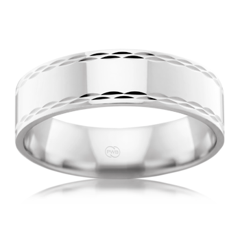 Platinum Mens Wedding Ring with bark Parallel edge