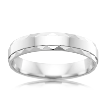 Platinum Mens wedding ring with geometric edge