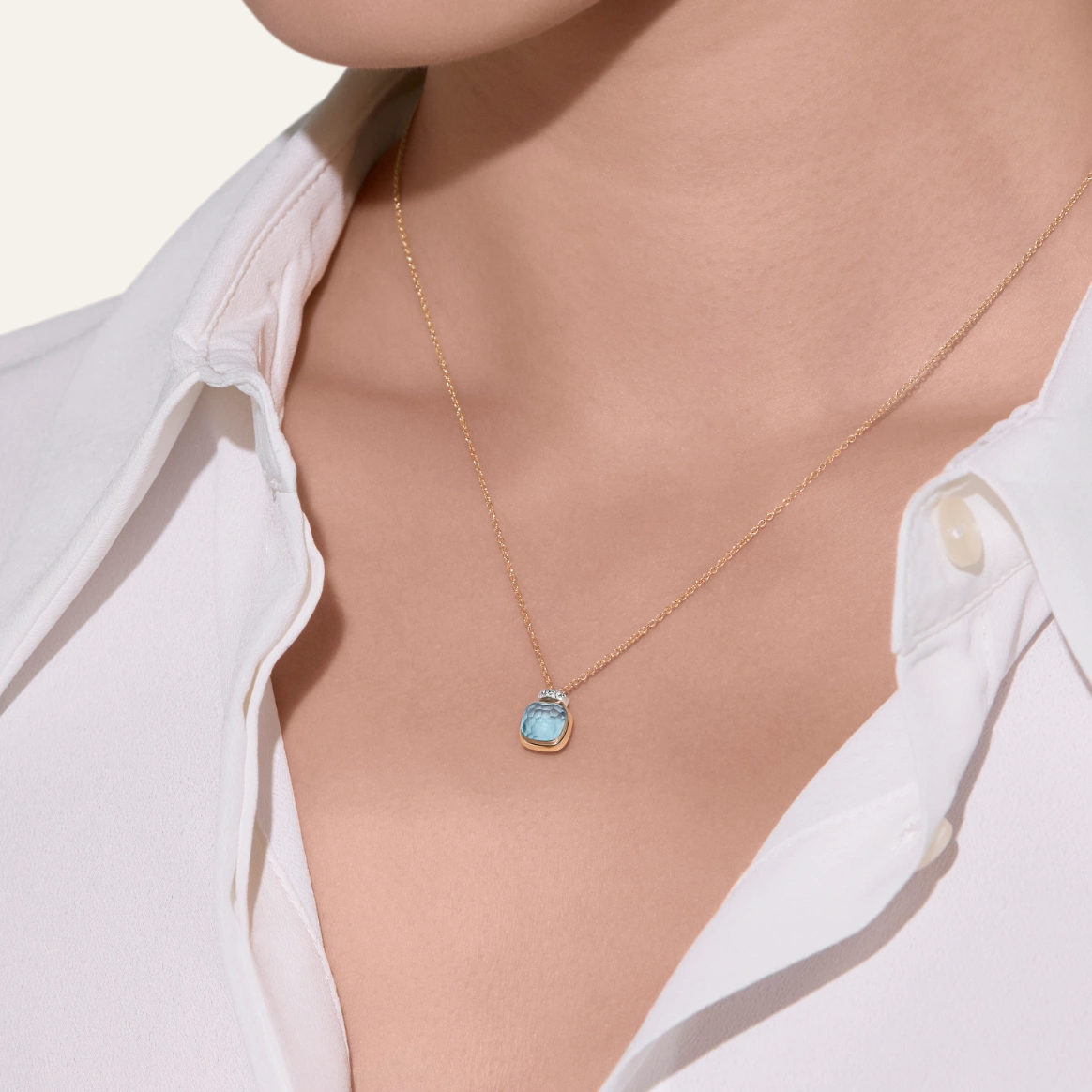 Pomellato Nudo Mini Necklace with Sky Blue Topaz and Diamonds