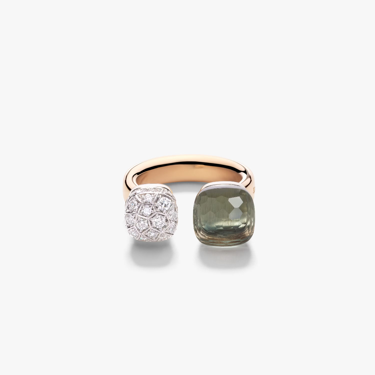 Pomellato Nudo Toi Et Moi Ring in 18k Gold with Prasiolite and Diamonds
