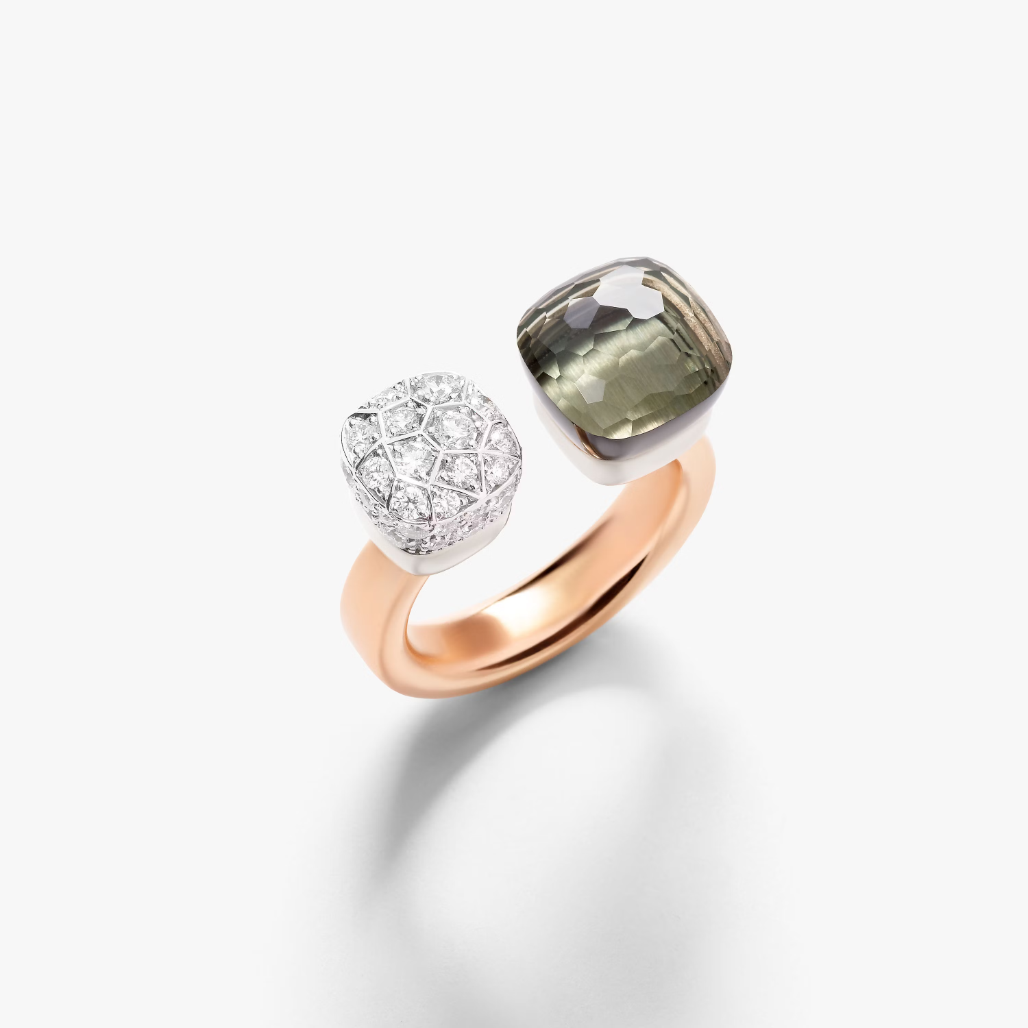 Pomellato Nudo Toi Et Moi Ring in 18k Gold with Prasiolite and Diamonds PAC4020_O6WHR_DB0PA
