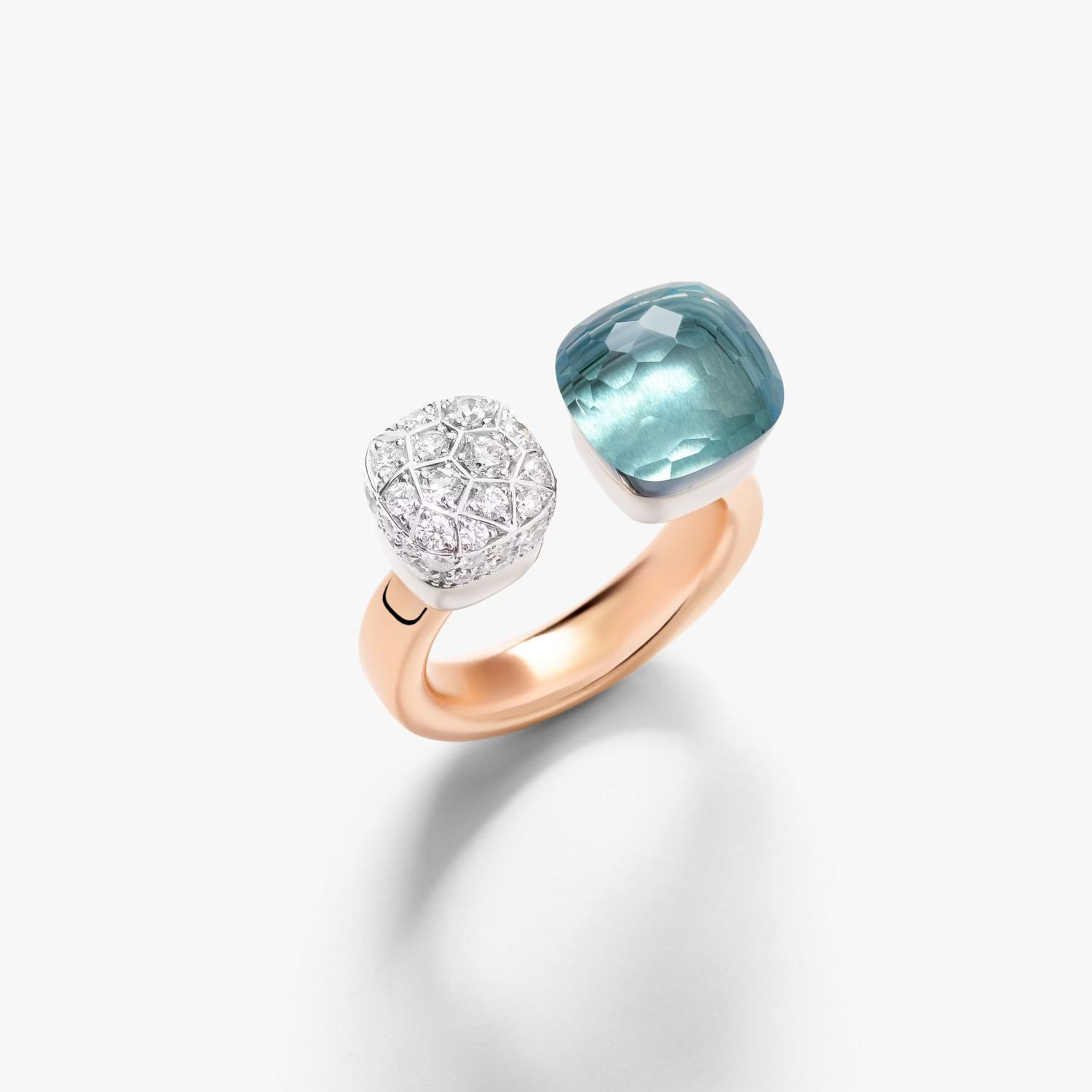 Pomellato Nudo Toi Et Moi Ring in 18k Gold with Sky Blue Topaz and Diamonds PAC4020_O6WHR_DB0YY