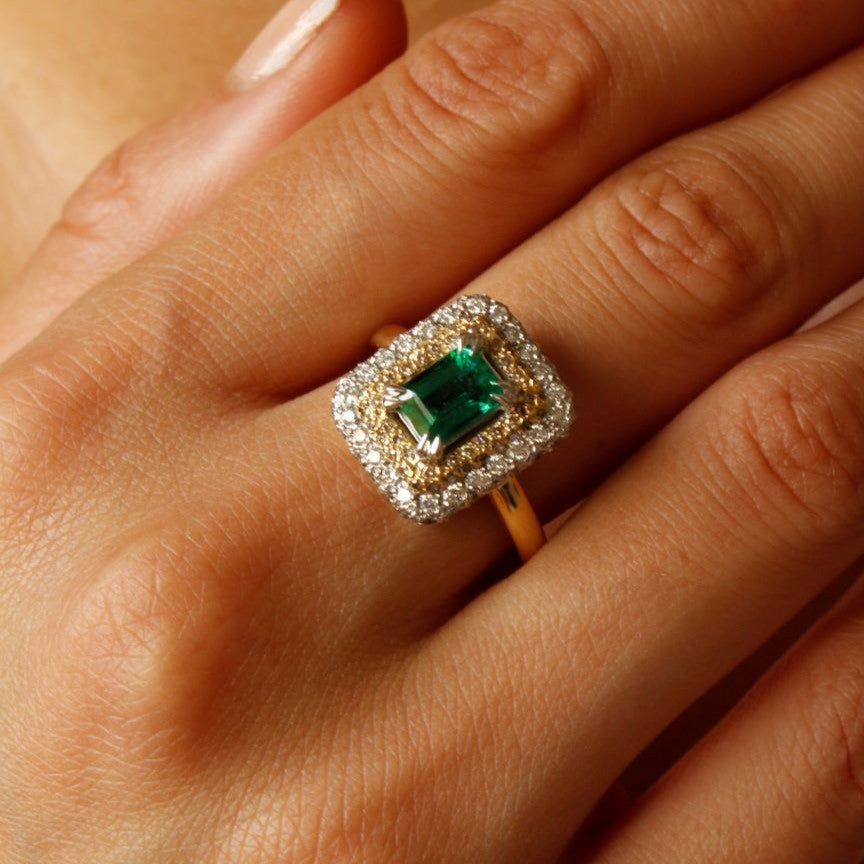 bespoke emerald and diamond custom made ring