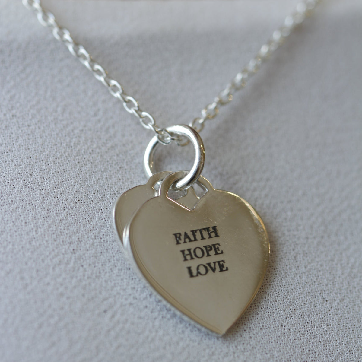Saint Cuths silver heart necklace leavers faith hope love