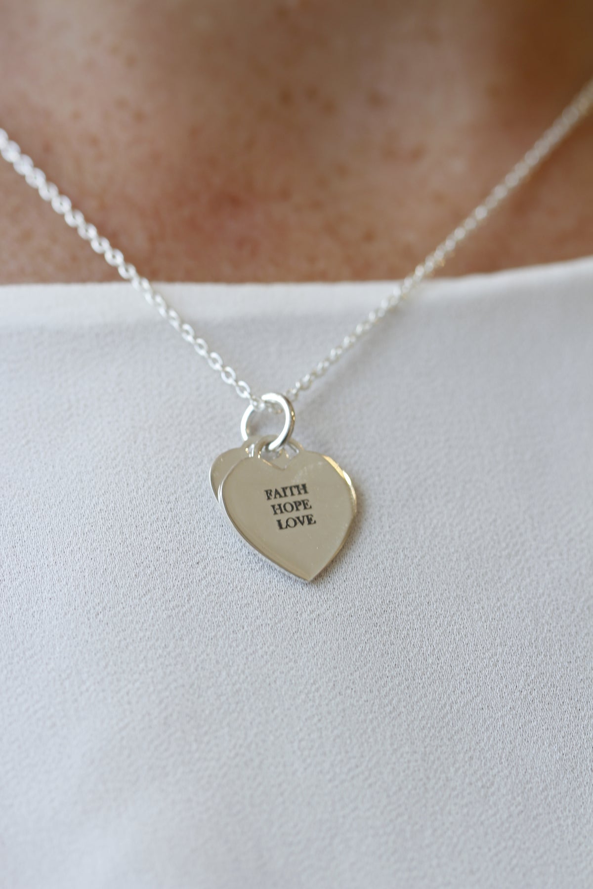 Saint Cuths silver heart necklace leavers faith hope love