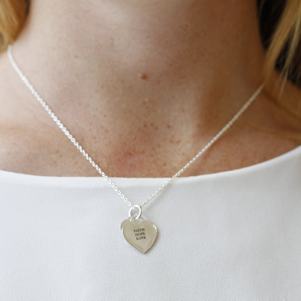 Saint Cuths silver heart necklace leavers faith hope love