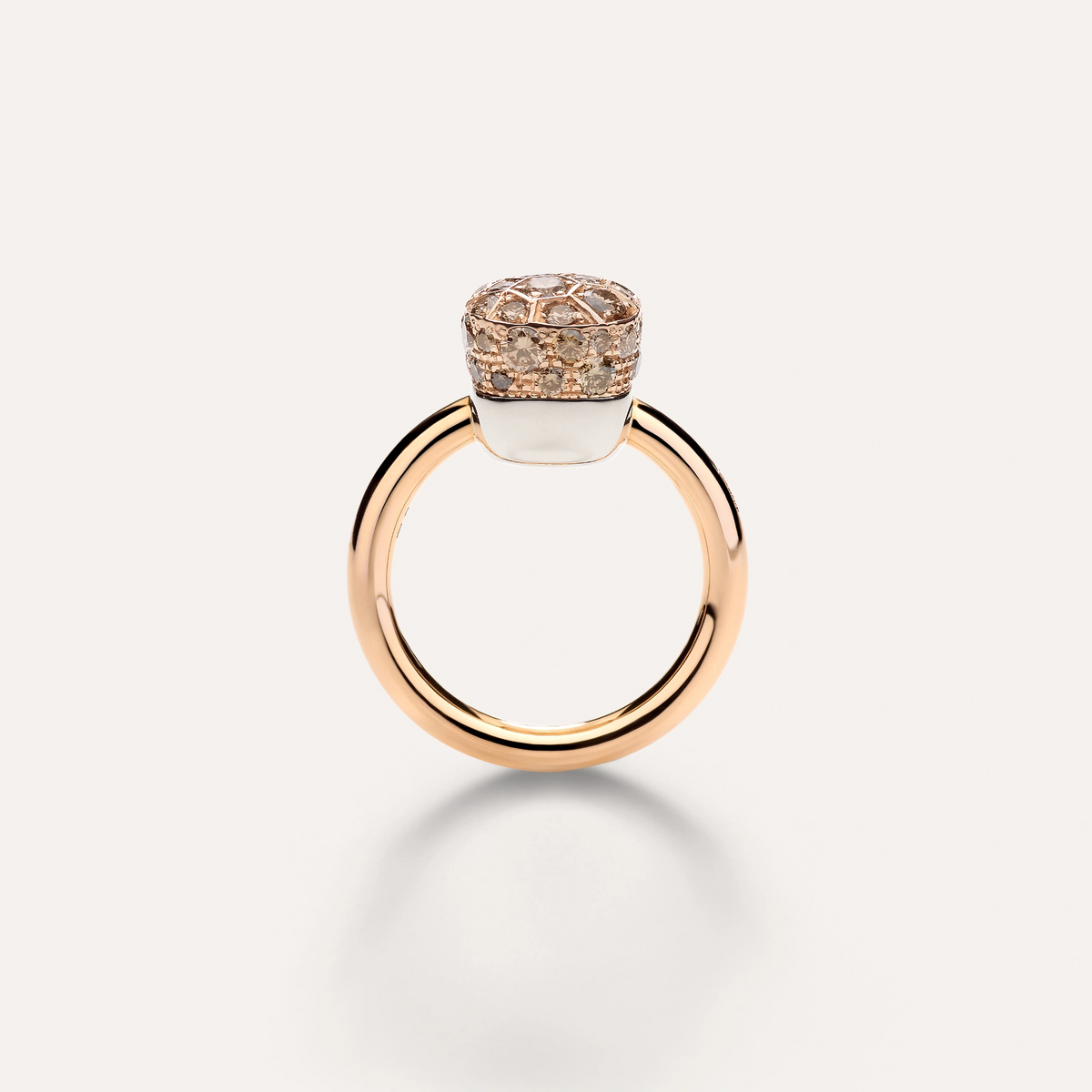 Side View Pomellato Nudo Petit Ring in 18k Gold with Brown Diamonds