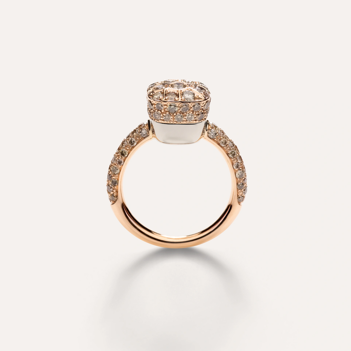 Side view of Nudo Classic ring in 18k rose and white gold with brown diamonds