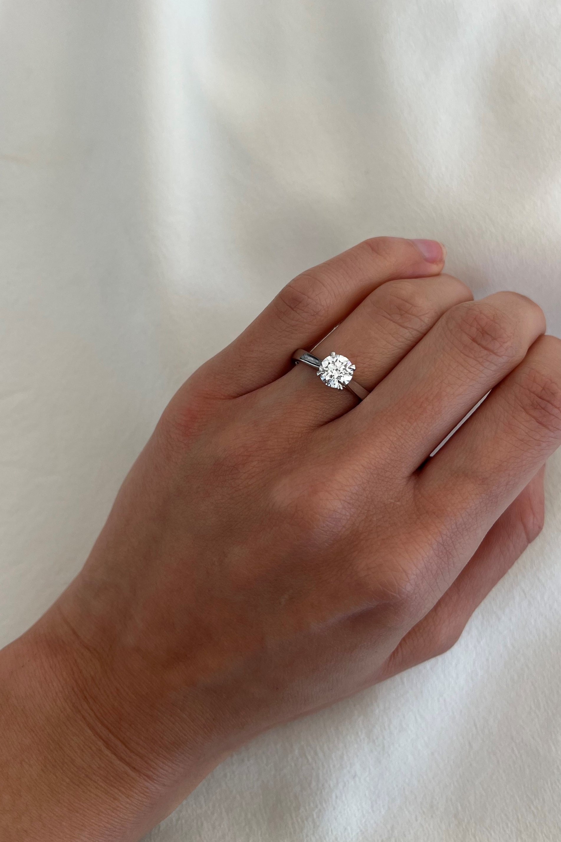 Engagement Ring Classic Diamond Tulipano setting Worn On Finger