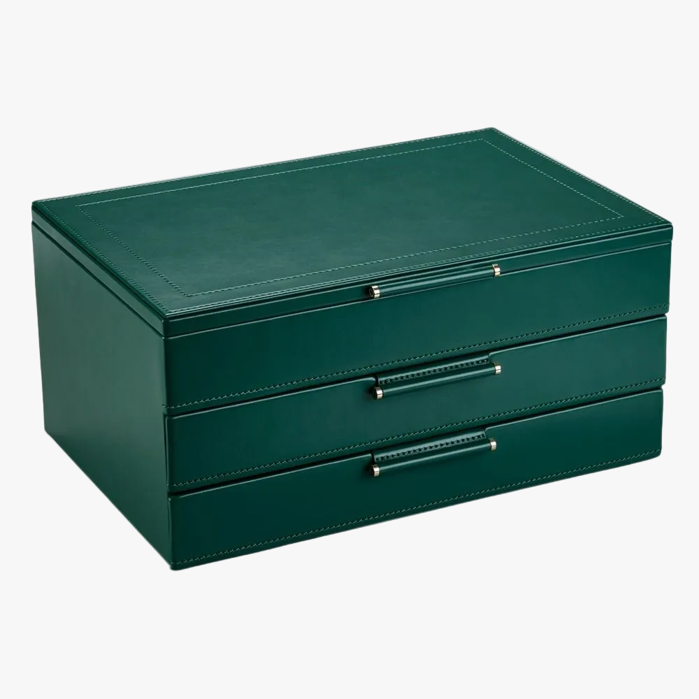 Sophia Forest Green Large Jewellery Box with Floral Detail