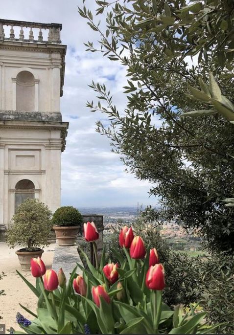 Italian architectural building with Tulip flowers image inspiration for Tulipano ring setting 