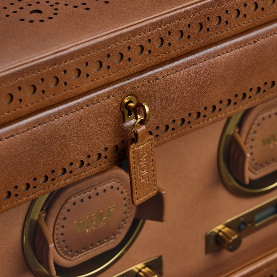 WOLF Brogue Watch Winder Box With Storage - Large at Orsini fine jewellery clasp detail
