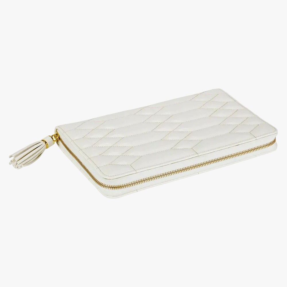 WOLF Lauren jewellery portfolio in ivory leather with elegant storage for rings, earrings and necklaces. Discover luxury jewellery travel accessories at Orsini.