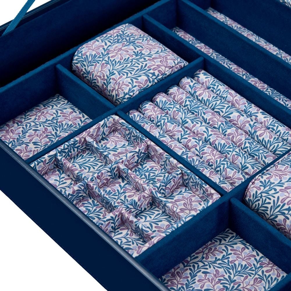 WOLF Sophia Blue Jewellery Box with Window & Floral Detail
