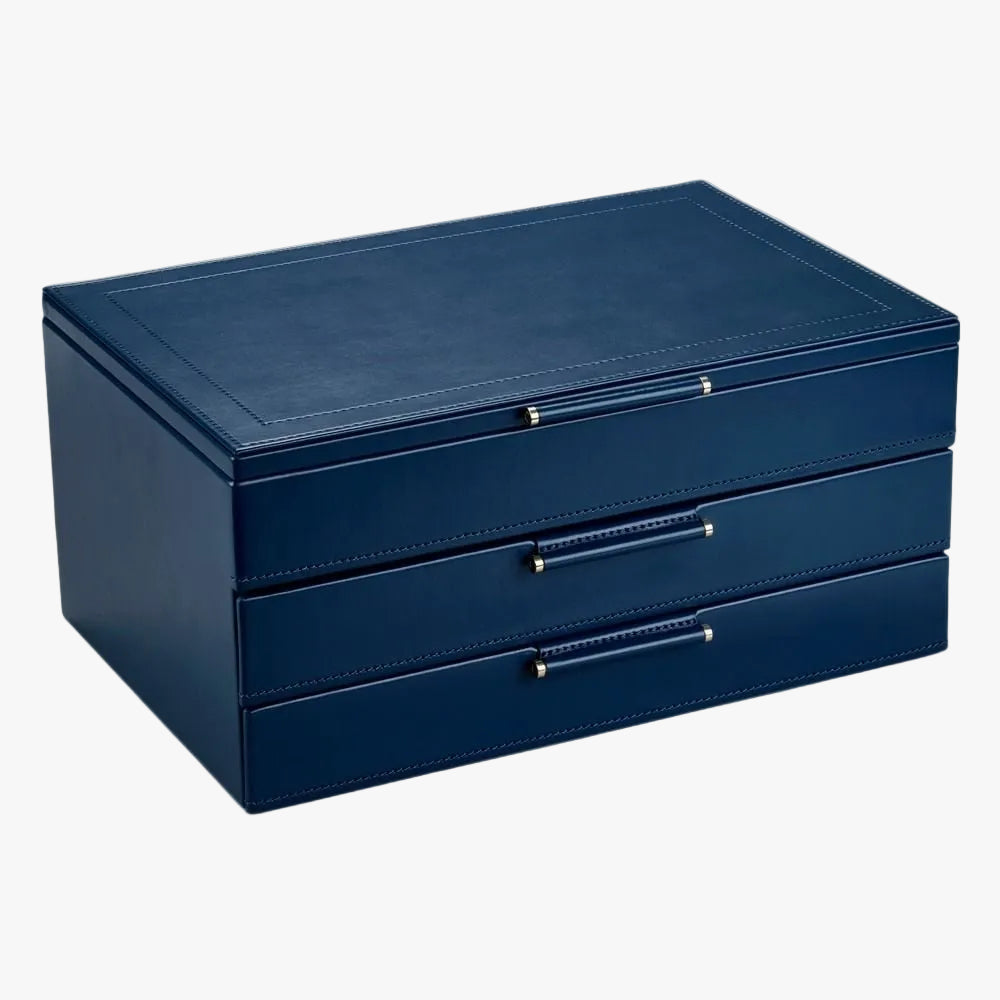 WOLF Sophia Indigo Blue Jewellery Box with Floral Detail