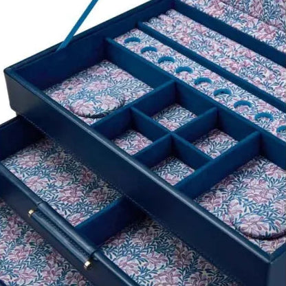 WOLF Sophia Indigo Blue Jewellery Box with Floral Detail
