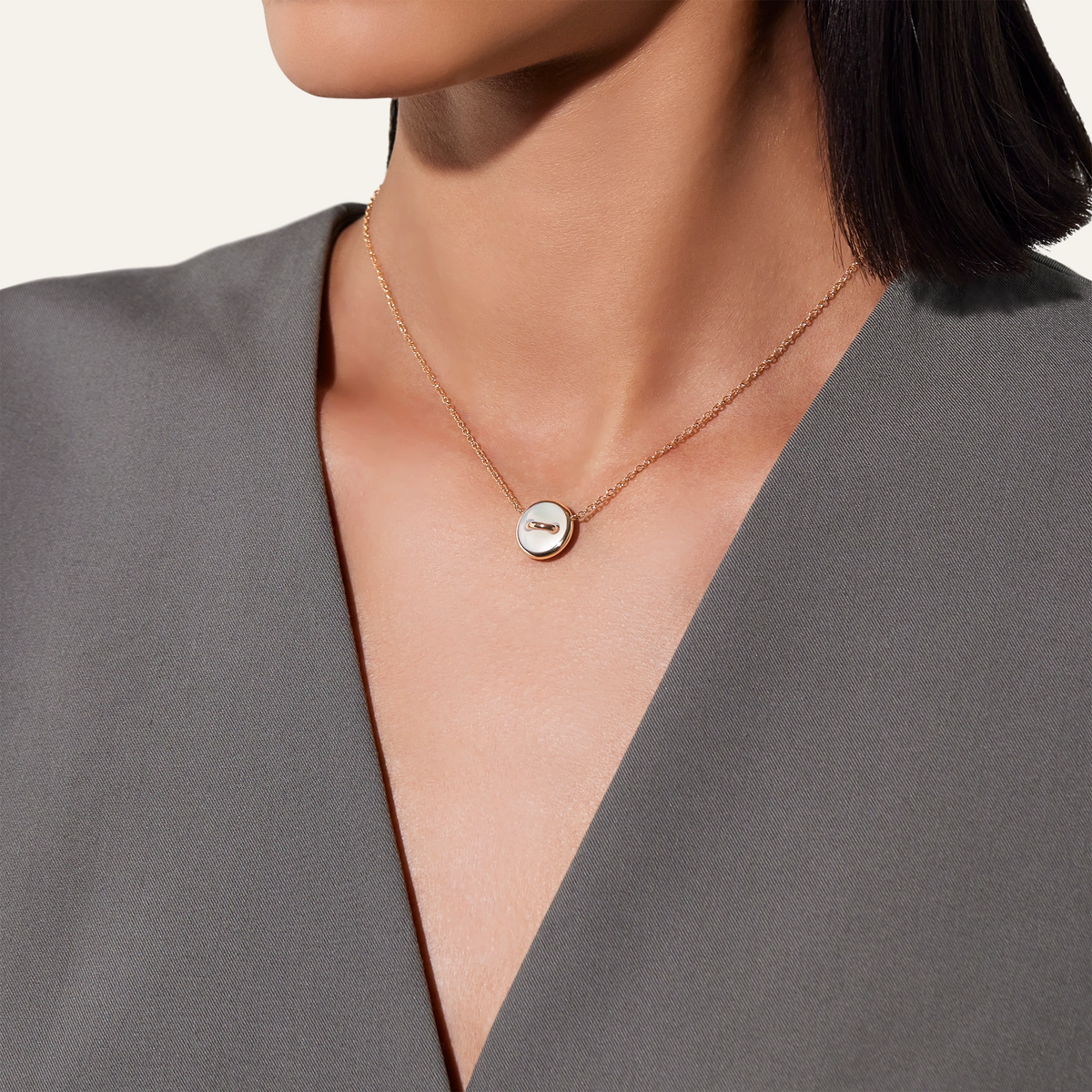Worn on Model Necklace with Mother of Pearl and White Diamonds