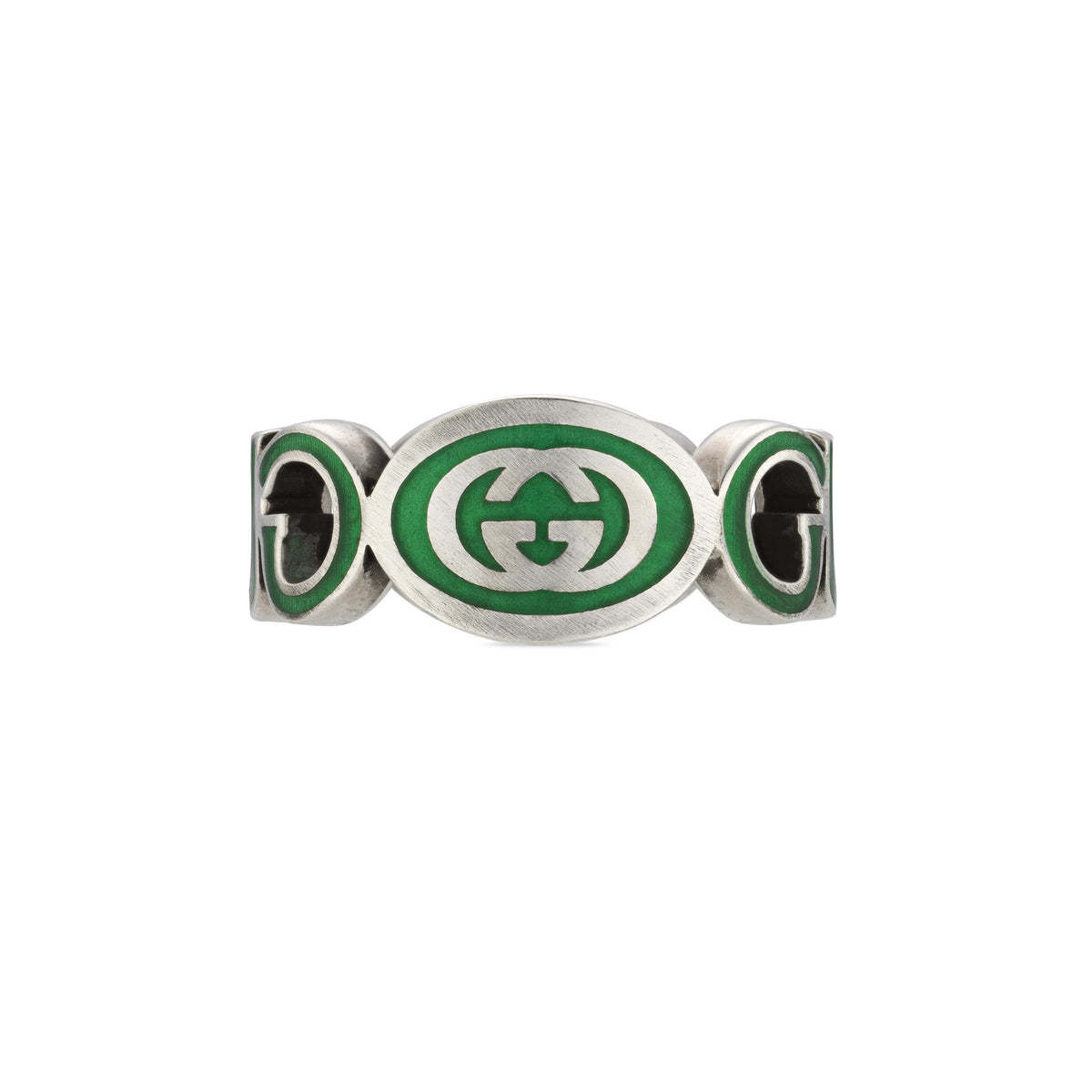 Gucci Interlocking G Silver Ring with Green Enamel - Orsini Jewellers