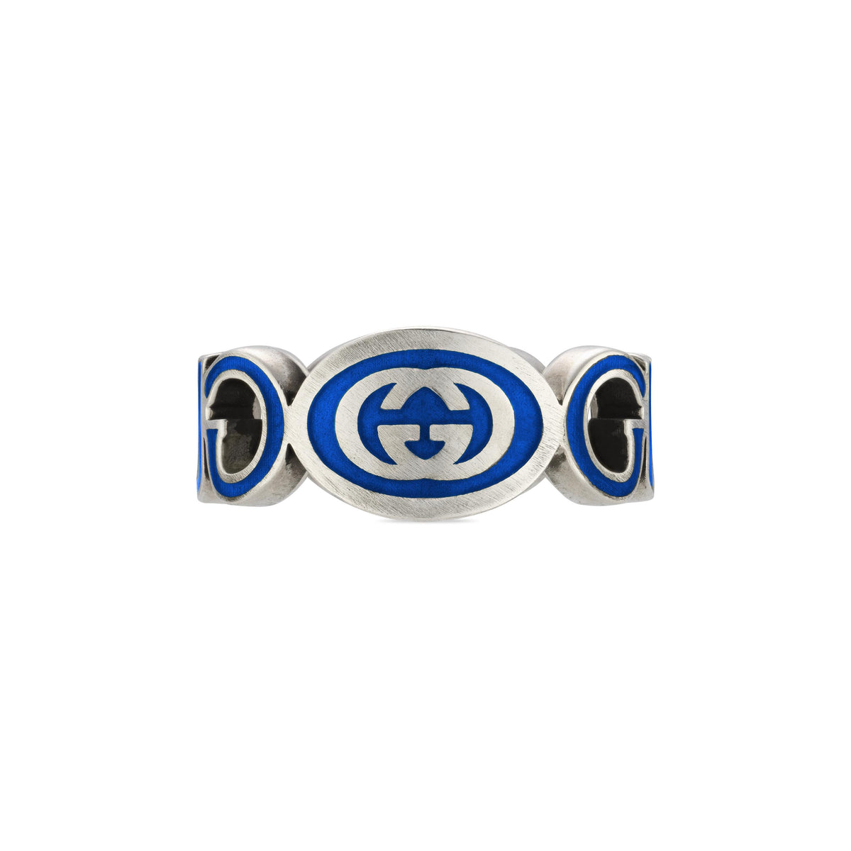 Gucci Interlocking G Silver Blue Enamel Ring - Orsini Jewellers