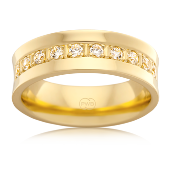 Yellow Gold mens wedding ring with 10 brilliant cut diamonds
