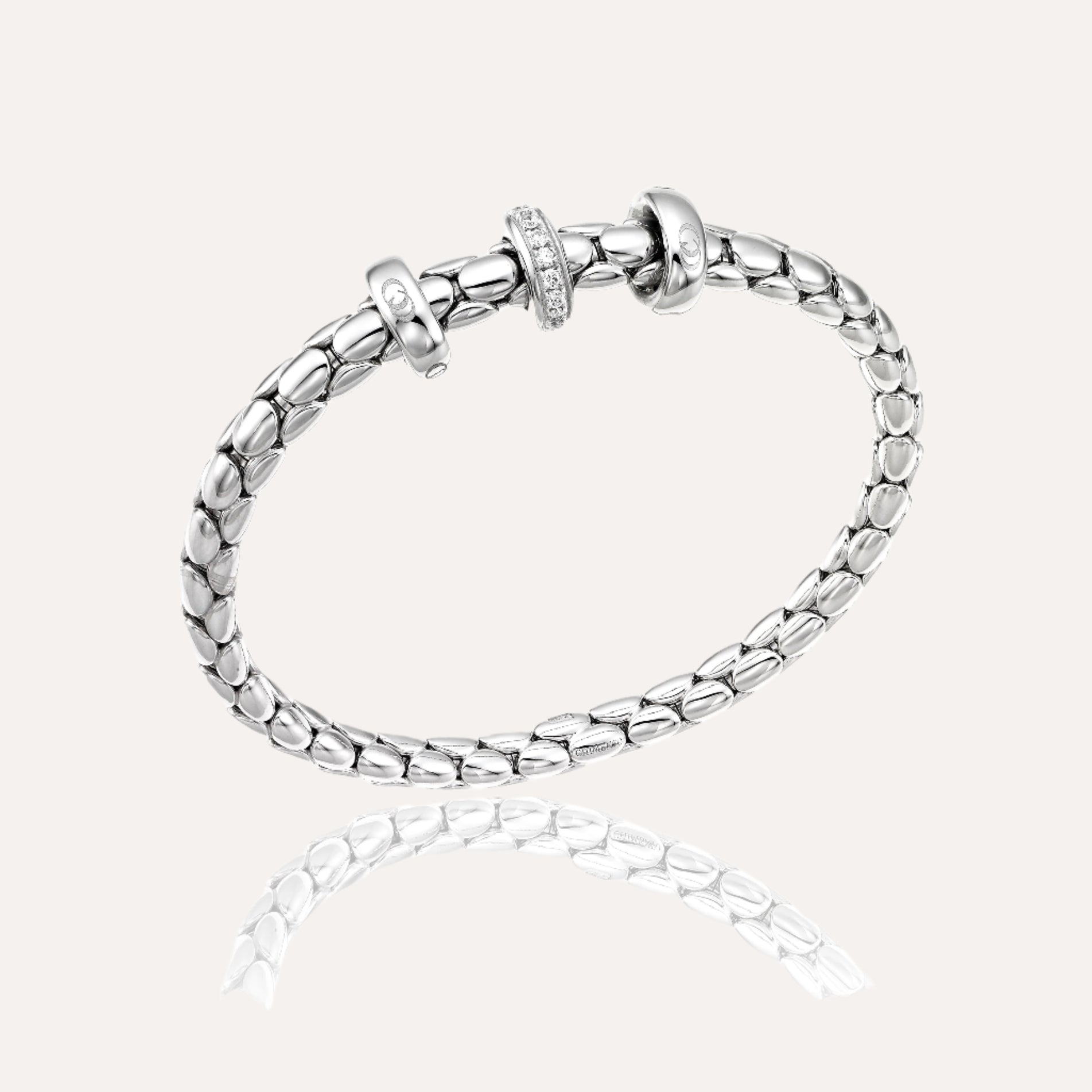 Chimento Stretch Spring Bracelet (Large, 3 Disc) in 18k White Gold with White Diamonds - Orsini Jewellers