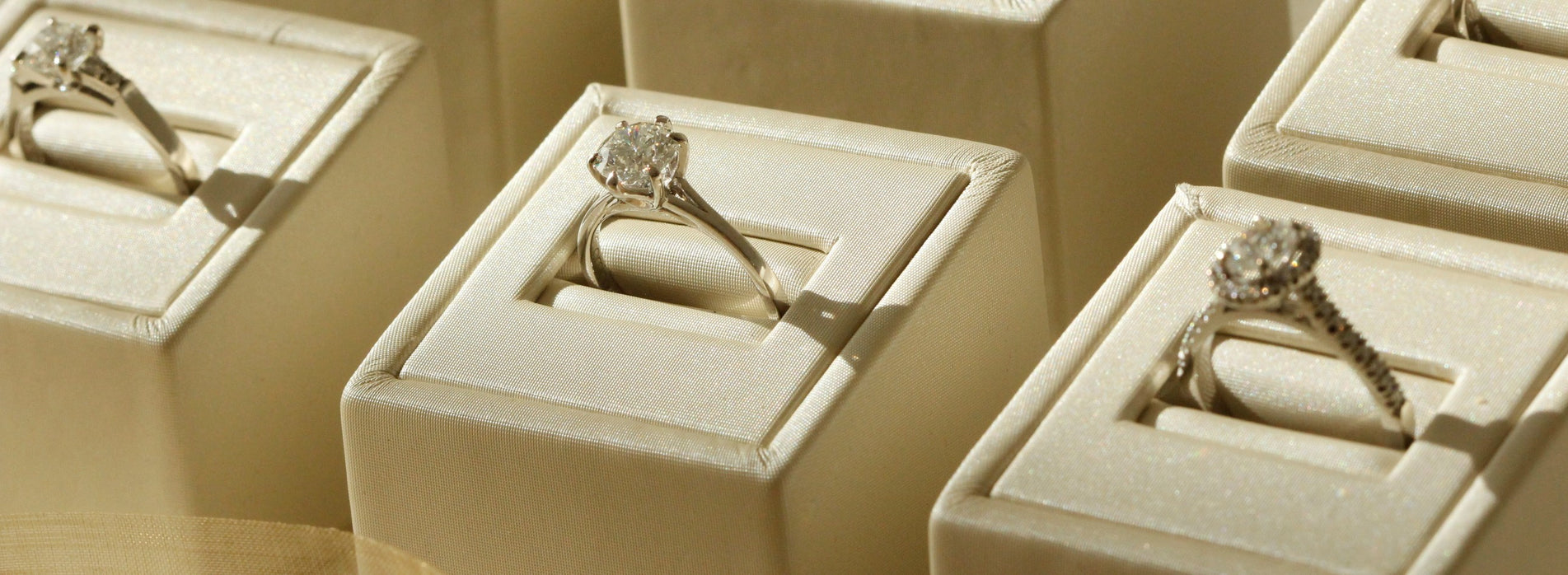 Engagement rings in ring stands banner image for solitaire engagement rings landing page 